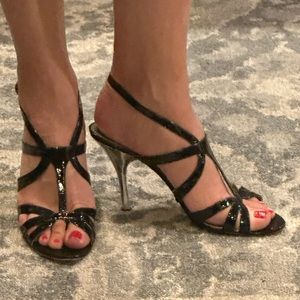 Via Spiga Black Patent Leather Heels with Silver Heel